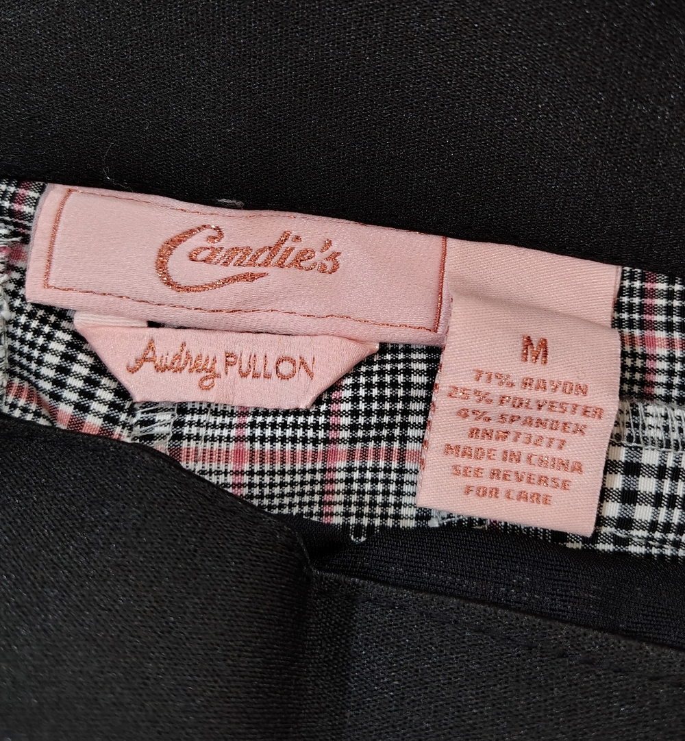 Candie's Audrey Fit Pull On Plaid Slim Stretchy Dressy Pants W/Pink Accent NWT - Picture 8 of 13